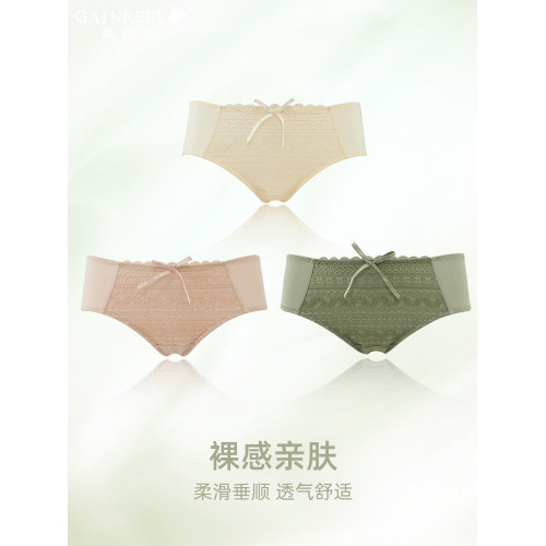 歌瑞爾裸感柔軟親膚新款蕾絲內褲女純棉襠舒適中低腰透氣三角褲衩
