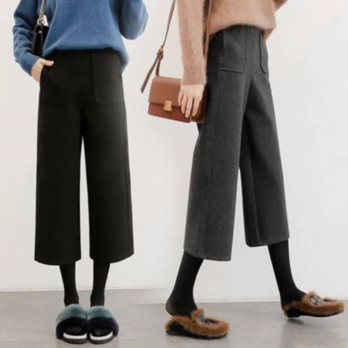 垂感毛呢濶腿褲女秋冬九分小個子直筒褲七分高腰新款學生顯高八分