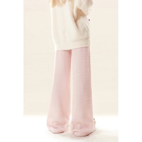 自然澁粉色糯米褲女裝秋冬季加絨小個子爵士舞寬鬆休閒濶腿長褲子