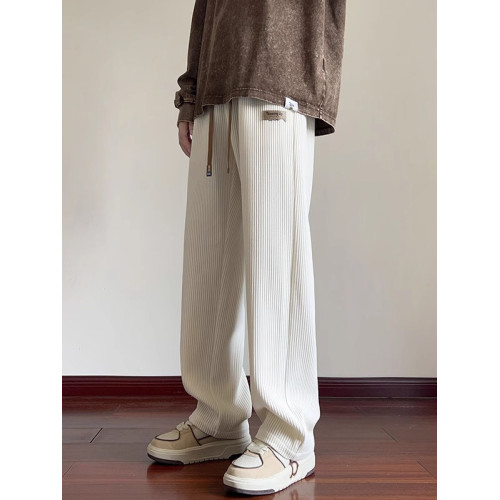 卡其色燈芯絨褲子女秋冬寬鬆慵懶風直筒大碼胖mm休閒百搭濶腿衛褲