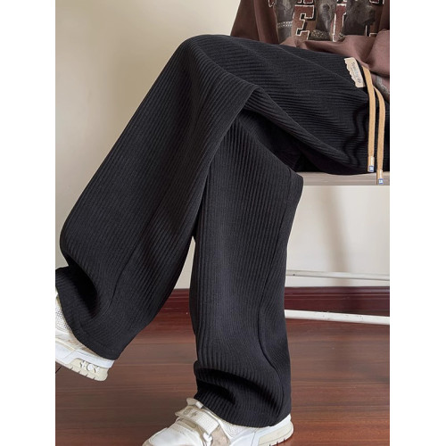 卡其色燈芯絨褲子女秋冬寬鬆慵懶風直筒大碼胖mm休閒百搭濶腿衛褲