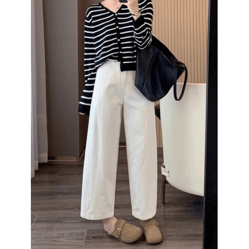 冬季新款高腰顯瘦直筒休閒褲女大碼胖妹妹九分濶腿褲梨形身材褲子