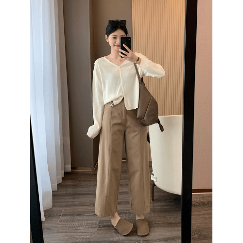 冬季新款高腰顯瘦直筒休閒褲女大碼胖妹妹九分濶腿褲梨形身材褲子