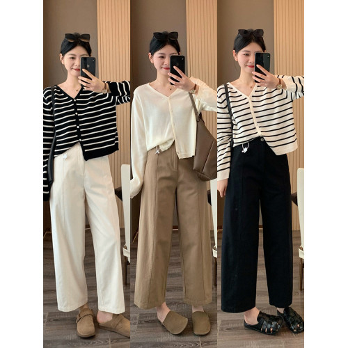 冬季新款高腰顯瘦直筒休閒褲女大碼胖妹妹九分濶腿褲梨形身材褲子