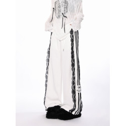 KNOW8原創蕾絲拼接運動褲女春夏寬鬆直筒休閒濶腿長褲子