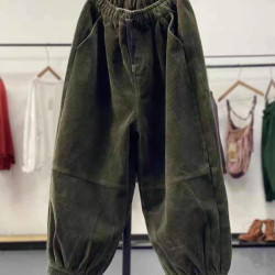 大牌出口女裝2024年冬款燈芯絨加絨休閒褲大碼燈籠褲女褲