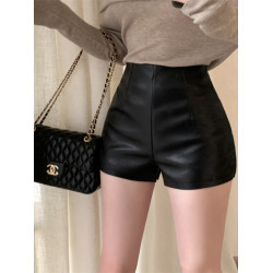 2024新款秋季女皮短褲顯瘦彈力包臀緊身超短性感皮熱褲百搭靴褲