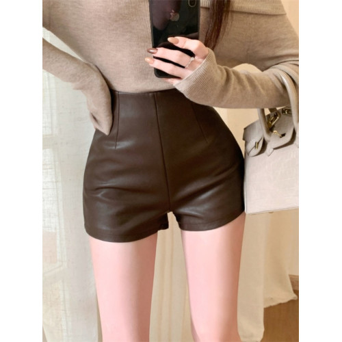 2024新款秋季女皮短褲顯瘦彈力包臀緊身超短性感皮熱褲百搭靴褲