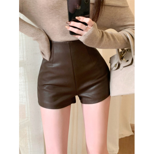 2024新款秋季女皮短褲顯瘦彈力包臀緊身超短性感皮熱褲百搭靴褲