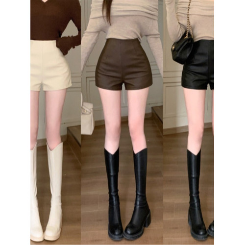 2024新款秋季女皮短褲顯瘦彈力包臀緊身超短性感皮熱褲百搭靴褲