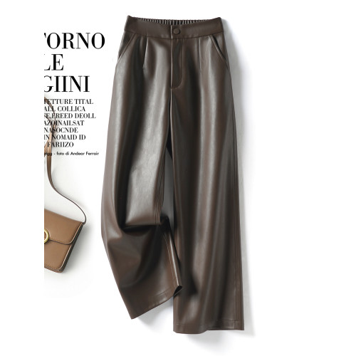 海甯真皮皮褲女九分褲2025秋冬新款綿羊皮修身高腰顯瘦直筒休閒褲