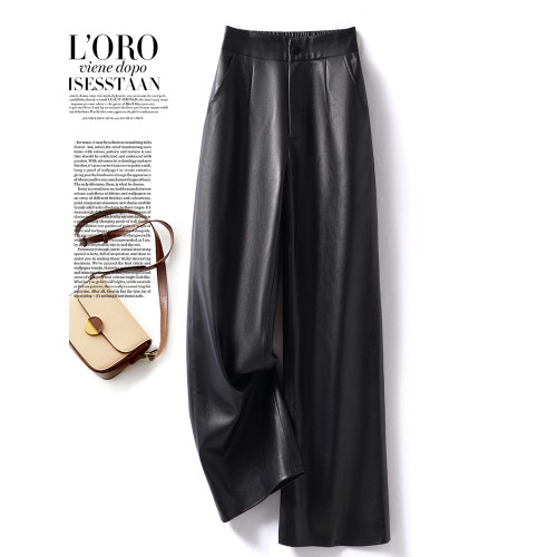 海甯真皮皮褲女九分褲2025秋冬新款綿羊皮修身高腰顯瘦直筒休閒褲