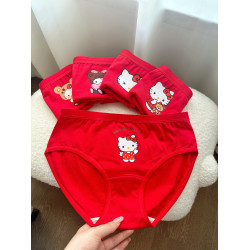 好運常在3條裝可愛少女新年本命年大紅色中腰純棉抑菌襠女士內褲