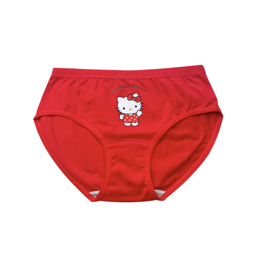 好運常在3條裝可愛少女新年本命年大紅色中腰純棉抑菌襠女士內褲