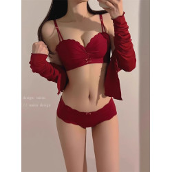 維多利亞本命年紅色內衣女小胸聚攏上托無鋼圈文胸罩套裝結婚新娘