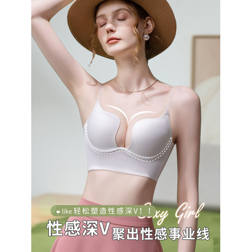大露背晚禮服專用內衣女小胸聚攏大u型婚紗隱形透明肩帶美背文胸