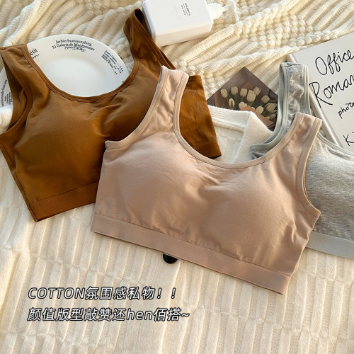 純棉防震運動無鋼圈初高中生U型文胸上托聚攏防走光寬肩美背背心