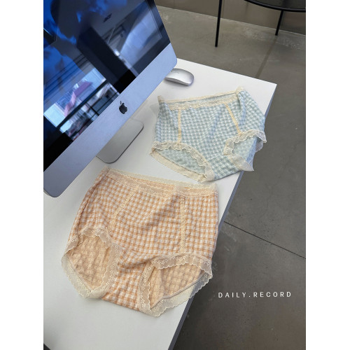 蘑菇頭小姐2025新款華夫格高腰甜美可愛網格透氣棉包臀三角內褲女