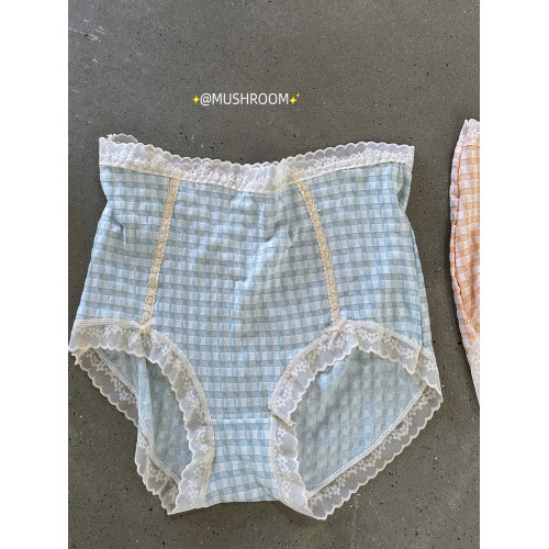 蘑菇頭小姐2025新款華夫格高腰甜美可愛網格透氣棉包臀三角內褲女