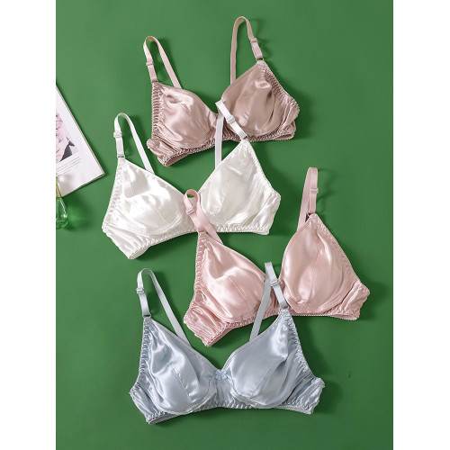 雙面天然桑蠶絲真絲內衣女士超薄透氣無鋼圈大胸顯小兔耳朵文胸罩