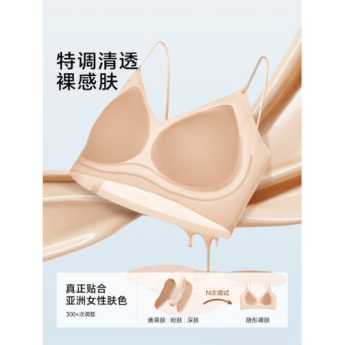 草本初色內衣女粉底液夏薄款隱形無痕膚色細肩帶美背小胸聚攏文胸