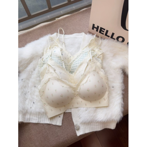 舒服蕾細肩帶美背無痕內衣遮副乳文胸一片式不空杯無鋼圈胸罩粉色