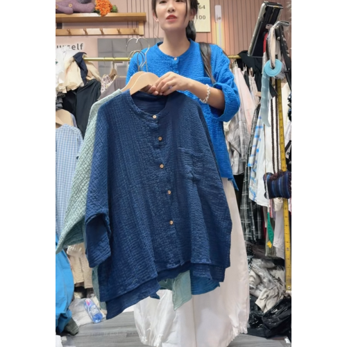 726稀疏麻襯衫開衫上衣壓皺 胸圍160衣長62-69圓領主播力薦