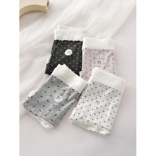 法式蕾絲大碼內褲胖mm女透氣抑菌蠶絲襠復古波點200斤包臀三角褲