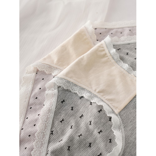 法式蕾絲大碼內褲胖mm女透氣抑菌蠶絲襠復古波點200斤包臀三角褲