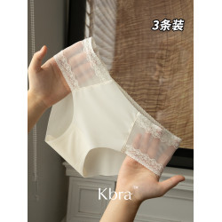 Kbra一片式冰絲無痕內褲女2026新款蕾絲邊低腰女士三角褲純棉襠