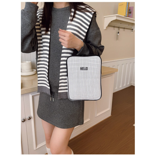 手提電腦包14寸韓版格子撞色適用蘋果macbookair/pro13.3聯想小新華爲筆記型電腦包iPad收納平板包