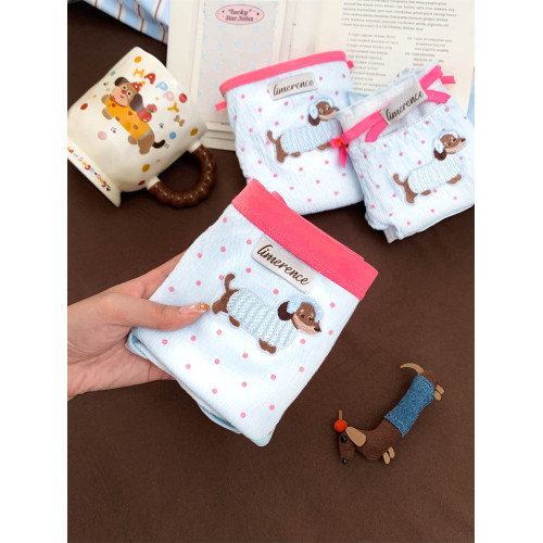 可愛波點臘腸小狗大碼胖mm內褲女2026新款甜美少女感高開叉三角褲 可愛波點臘腸小狗大碼胖mm內褲女2026新款甜美少女感高開叉三角褲