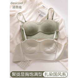 細肩帶內衣女款小胸聚攏顯大收副乳防下垂無鋼圈無痕抹胸式文胸罩