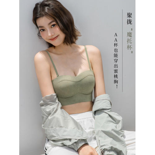 細肩帶內衣女款小胸聚攏顯大收副乳防下垂無鋼圈無痕抹胸式文胸罩