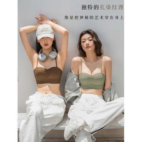 細肩帶內衣女款小胸聚攏顯大收副乳防下垂無鋼圈無痕抹胸式文胸罩