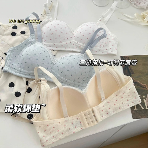 甜美碎花少女內衣女小胸聚攏秋冬收副乳防走光防震學生高中生文胸