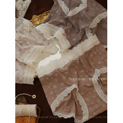 touchme法式復古螺紋碎花蕾絲邊裸感內褲女透氣抑菌純棉襠中腰3條