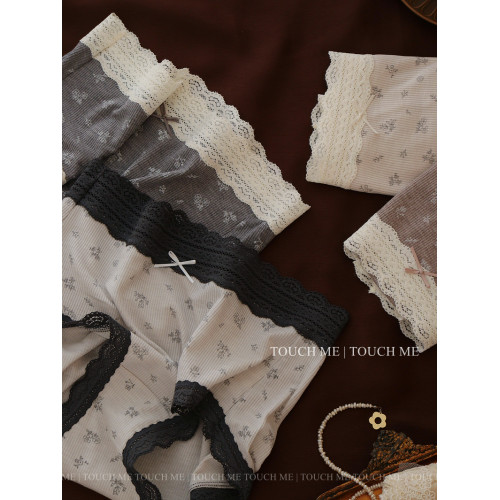 touchme法式復古螺紋碎花蕾絲邊裸感內褲女透氣抑菌純棉襠中腰3條