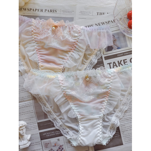 少女の私房浪漫日系少女冰絲內褲小清新拼接刺綉蝴蝶結甜美胖次