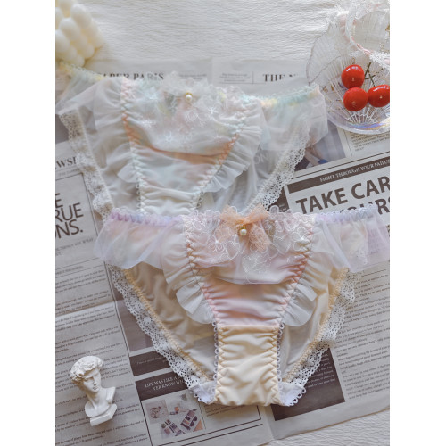 少女の私房浪漫日系少女冰絲內褲小清新拼接刺綉蝴蝶結甜美胖次