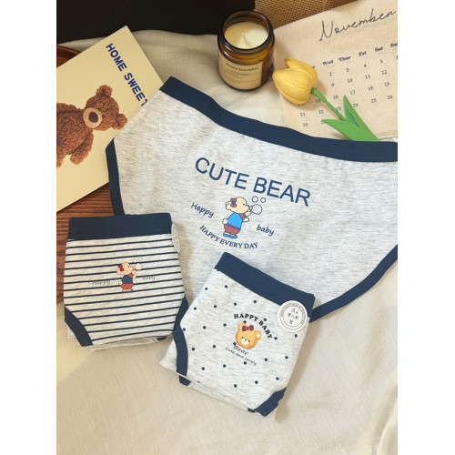 內褲女生純棉襠a類可愛學生藏藍學院風小熊卡通透氣三角褲頭新款