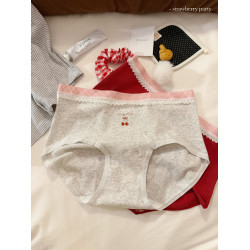 復古櫻桃少女10A軟糯蕾絲邊中腰親膚純棉女士內褲女生抗菌加長襠