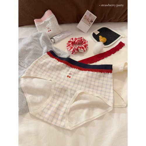 復古櫻桃少女10A軟糯蕾絲邊中腰親膚純棉女士內褲女生抗菌加長襠 復古櫻桃少女10A軟糯蕾絲邊中腰親膚純棉女士內褲女生抗菌加長襠