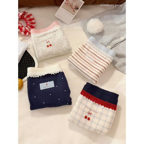 復古櫻桃少女10A軟糯蕾絲邊中腰親膚純棉女士內褲女生抗菌加長襠 復古櫻桃少女10A軟糯蕾絲邊中腰親膚純棉女士內褲女生抗菌加長襠