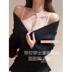 智秀粉!小胸聚攏蕾絲內衣女乳膠杯掛脖曡穿純欲無鋼圈調整型文胸