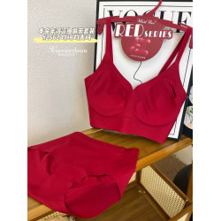 惠芝訢本命年紅色無鋼圈文胸內褲套裝一體杯裹胸美背內有舒適抹胸