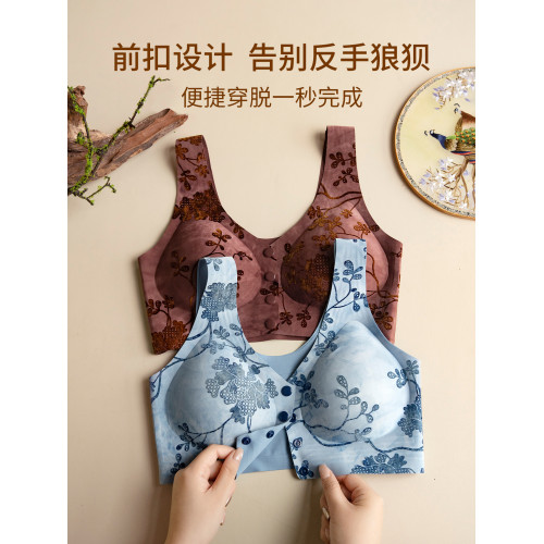 美宅國風植絨前釦內衣女聚攏防下垂2025新款秋冬無鋼圈舒適文胸罩