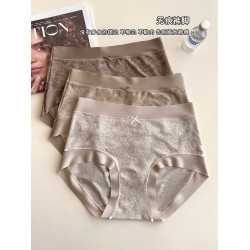 秋冬柔軟磨毛保暖內褲女士抑菌蠶絲襠無痕裸感少女中腰三角短褲頭