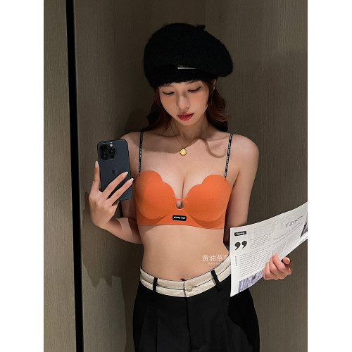 黃油草莓無痕內衣女小胸聚攏顯大細肩帶無鋼圈軟支撐字母肩帶文胸
