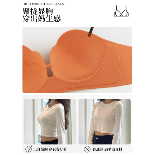 黃油草莓無痕內衣女小胸聚攏顯大細肩帶無鋼圈軟支撐字母肩帶文胸